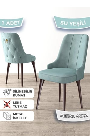 Newa Serisi, 1.sınıf Babyface Kumaş Kahve Metal Ayaklı Gold Halkalı, 6 Adet Su Yeşili Sandalye