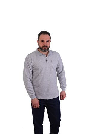 ESER - Polo Yaka Sweatshirt - Cepli - Gri Açık