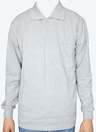 ESER - Polo Yaka Sweatshirt - Cepli - Gri Açık