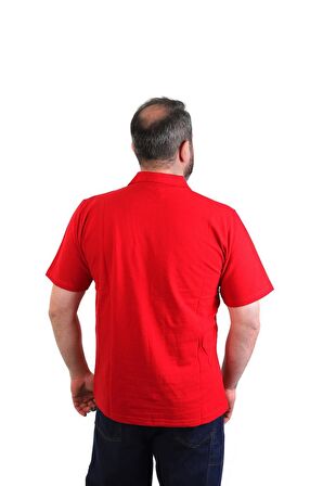 ESER - Polo Yaka Kısa Kol Penye İş Tişörtü - Cepli - Kırmızı