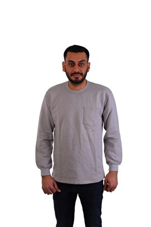 ESER - Bisiklet Yaka Sweatshirt - Cepli - Boyama Gri