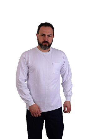 ESER - Bisiklet Yaka Sweatshirt - Cepli - Beyaz