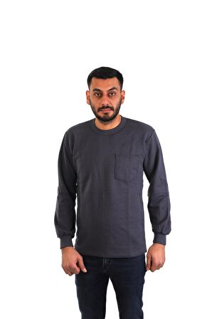 ESER - Bisiklet Yaka Sweatshirt - Cepli - Koyu Gri