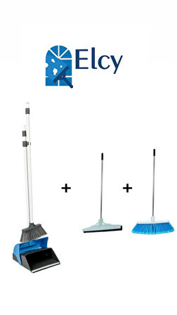 ELCY  3 Lü Temizlik Seti Metal Saplı Fırça Çekpas Çekçek Lux Katlanabilir Faraş