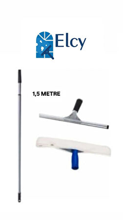 ELCY Cam Temizlik Seti 1,5 Metre Teleskopik Uzayabilen Metal Sap 35 Cm Cam Peluş Ve Cam Çekçeği