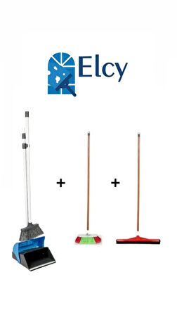 ELCY 3’lü Temizlik Seti Ahşap Saplı Fırça Çekpas Çekçek Lüks Katlanabilir Faraş