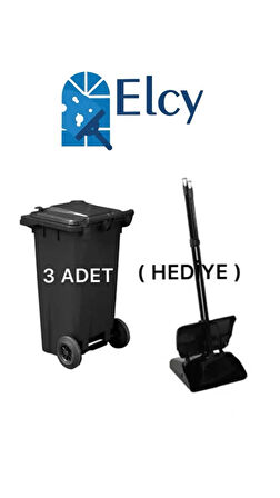 ELCY 120 LT Siyah Çöp Konteyneri 3 Adet (Kapaklı Faraş Hediyeli)