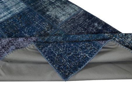 152x245 cm El Yapımı Patchwork Halı, Modern Lacivert ve Mavi tonlarda Yünlü Halı