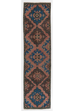 92x363 cm Koridor Dekoru için El Düğümlü Eski Anadolu Yolluk Halısı, Antre hol Halı