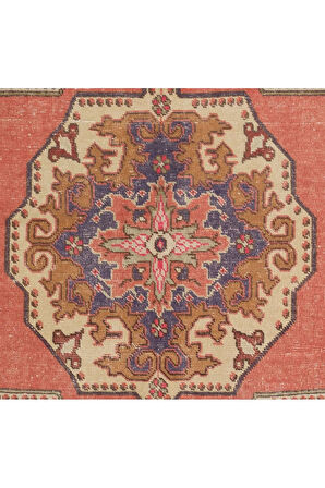 123x217 cm Eski El Düğümlü Kabile Yün Alan Halısı. El Yapımı Türk Halısı