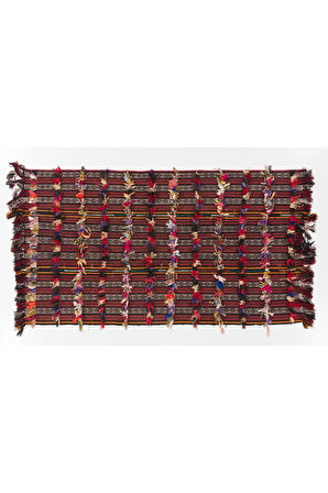 142x253 cm Renkli Ponponlu Kilim, Eski Dekoratif Halı