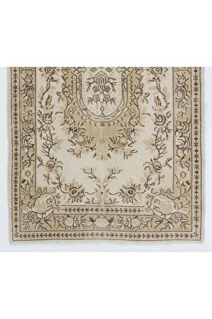 120x215 cm Nötr Renklerde Eski Fransız Aubusson Desenli El Düğümlü Halı, El Dokuma Yünlü Halı