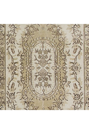 120x215 cm Nötr Renklerde Eski Fransız Aubusson Desenli El Düğümlü Halı, El Dokuma Yünlü Halı