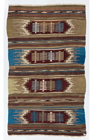 142x233 cm Eski Rustik Kilim, Düz Dokuması Yünlü Halı