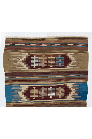 142x233 cm Eski Rustik Kilim, Düz Dokuması Yünlü Halı