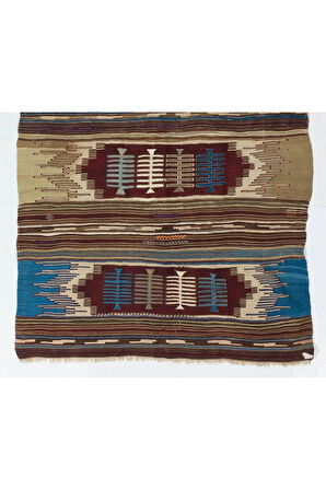 142x233 cm Eski Rustik Kilim, Düz Dokuması Yünlü Halı