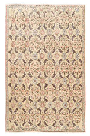 196x306 cm Eski Yumuşak Renklerde Çiçekli 20.Yüzyıl'dan Türk Halısı, El Yapımı Yünlü Halı