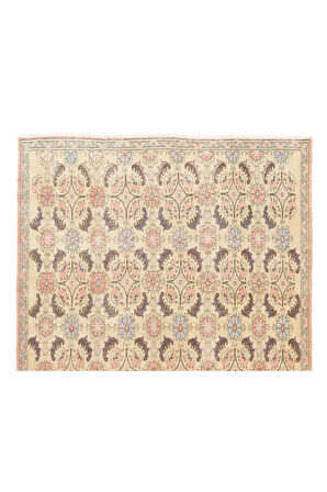 196x306 cm Eski Yumuşak Renklerde Çiçekli 20.Yüzyıl'dan Türk Halısı, El Yapımı Yünlü Halı