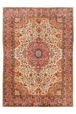238x338 cm Eski Oryantal Halı. Geleneksel El Düğümlü Yün Halı. El Dokuması Halı