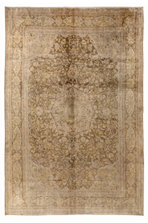 239x322 cm Eski Bej Renklerde Yarı Antik El Dokuması Türk Sivas Halısı