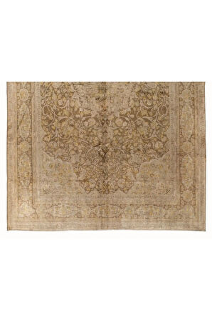 239x322 cm Eski Bej Renklerde Yarı Antik El Dokuması Türk Sivas Halısı