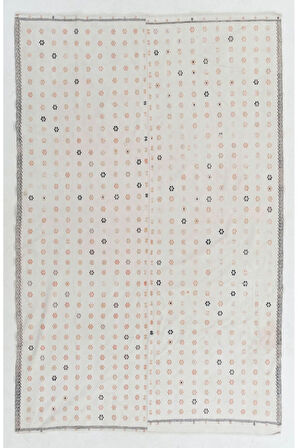 194x305 cm Eski Pamuklu Kilim, Çiçek Desenli Düz Dokuma Kilim