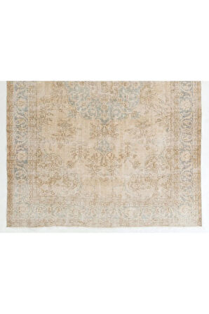 219x329 cm Nötr Renklerde El Düğümlü Eski Madalyon Desenli Anadolu Halısı
