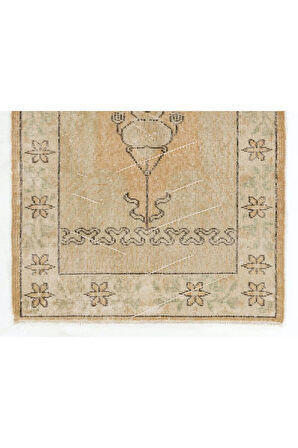 80x128 cm El Yapımı Türk işi Halı (Yastık veya Koltuk Örtüsü, Paspas), Eski El Düğümlü Bej Halı