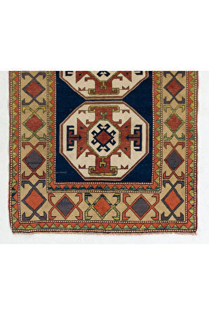 120x207 cm Eski Kafkas Kazak Halısı, Yün El Dokuma Halı, Zemin Kaplaması