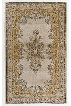 203x322 cm Açık Gri, Kahverengi, Pas ve Bej Renklerinde İnce Eski  El Yapımı Türk Halısı.