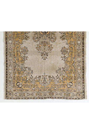 203x322 cm Açık Gri, Kahverengi, Pas ve Bej Renklerinde İnce Eski  El Yapımı Türk Halısı.
