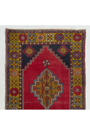 120x234 cm Eski Anadolu Köy Halısı. Geleneksel Yün Halı, El Dokuması Halı