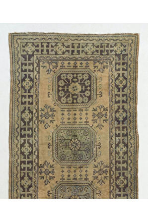 130x344 cm Eski El Yapımı Anadolu Uşak Yolluk Halısı. Koridor için El Düğümlü Yün Halı