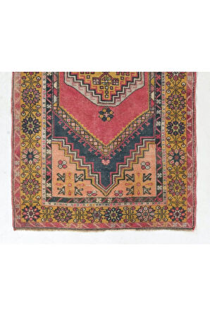 118x205 cm Otantik El Yapımı Eski Türk Köy Halısı, Geleneksel Eşsiz El Dokuma Yünlü Halı