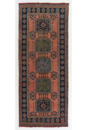 142x338 cm Eski El Düğümlü Yolluk Halı. Türünün tek örneği Yün Koridor Halısı