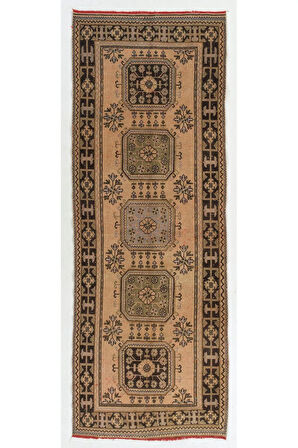 125x345 cm Eski El Düğümlü Orta Anadolu Yolluk Halısı. Koridor için El Dokuma Halı, 1960'lardan