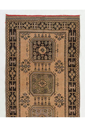 125x345 cm Eski El Düğümlü Orta Anadolu Yolluk Halısı. Koridor için El Dokuma Halı, 1960'lardan