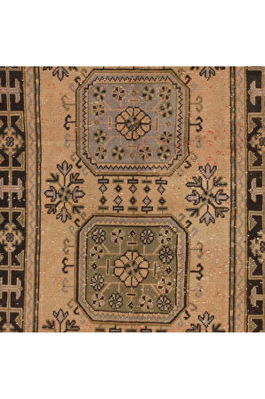 125x345 cm Eski El Düğümlü Orta Anadolu Yolluk Halısı. Koridor için El Dokuma Halı, 1960'lardan