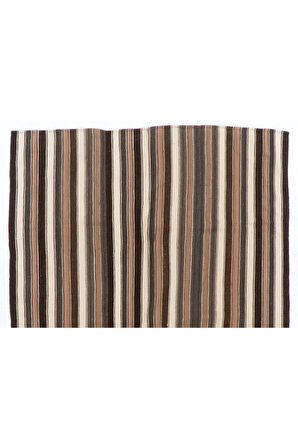 186x268 cm Dikey Çizgi Desenli El Dokuması Eski Kilim (Düz Dokuma), %100 Yün