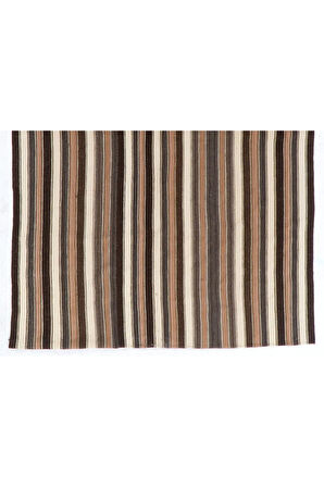 186x268 cm Dikey Çizgi Desenli El Dokuması Eski Kilim (Düz Dokuma), %100 Yün