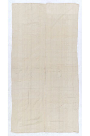 156x290 cm El Dokuma Eski Çizgi Desenli, Krem Renkli Yolluk Kilim. Düz Dokuma Mutfak Kilimi