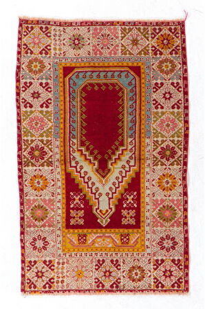 100x160 cm Yarı Antik El Yapımı Türkiye Kırşehir Seccadesi, Halı Seccade