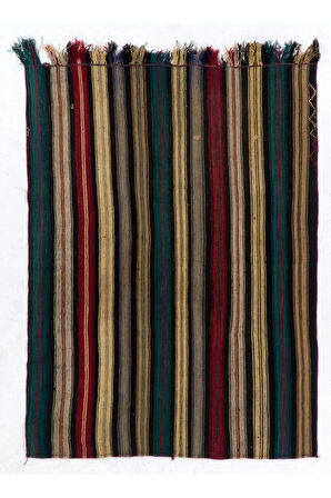 162x215 cm Dikey Çizgili El Dokuma Eski Anadolu Kilimi.  %100 Yün, Düz Dokuma Kilim