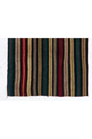 162x215 cm Dikey Çizgili El Dokuma Eski Anadolu Kilimi.  %100 Yün, Düz Dokuma Kilim