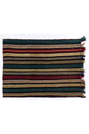 162x215 cm Dikey Çizgili El Dokuma Eski Anadolu Kilimi.  %100 Yün, Düz Dokuma Kilim