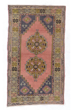 112x190 cm Eşsiz El Dokuması Dekoratif Alan Halısı, Eski El Düğümlü Oryantal Halı. Yün Zemin Örtüsü