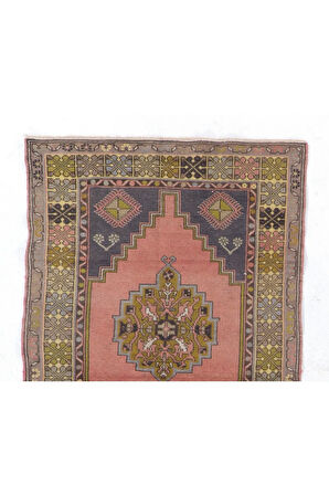 112x190 cm Eşsiz El Dokuması Dekoratif Alan Halısı, Eski El Düğümlü Oryantal Halı. Yün Zemin Örtüsü