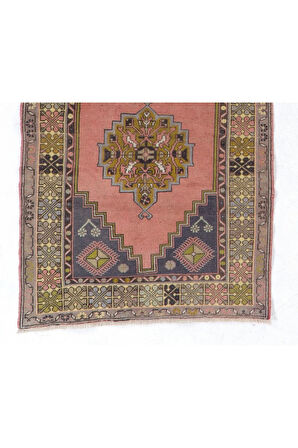 112x190 cm Eşsiz El Dokuması Dekoratif Alan Halısı, Eski El Düğümlü Oryantal Halı. Yün Zemin Örtüsü