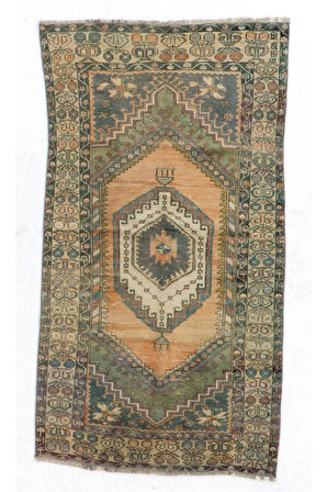 107x195 cm Kır Evleri, Rustik, Kabile, Geleneksel İç Mekanlar için El Yapımı Eski Türk Vurgulu Halı