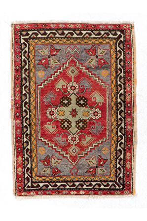 95x130 cm Eski El Yapımı Küçük Halı, Banyo Paspası, Kapı Paspası, Koltuk Örtüsü